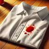 A white shirt with a hot sauce stain on it